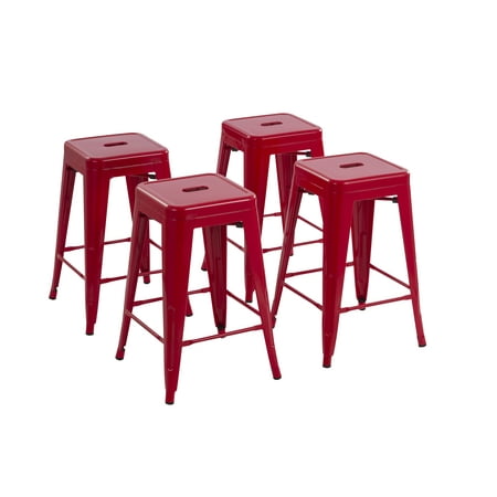 Howard 24inch Metal Stackable Stool, Set of 4, Include 4 Stools, Red Colors, Backless Style