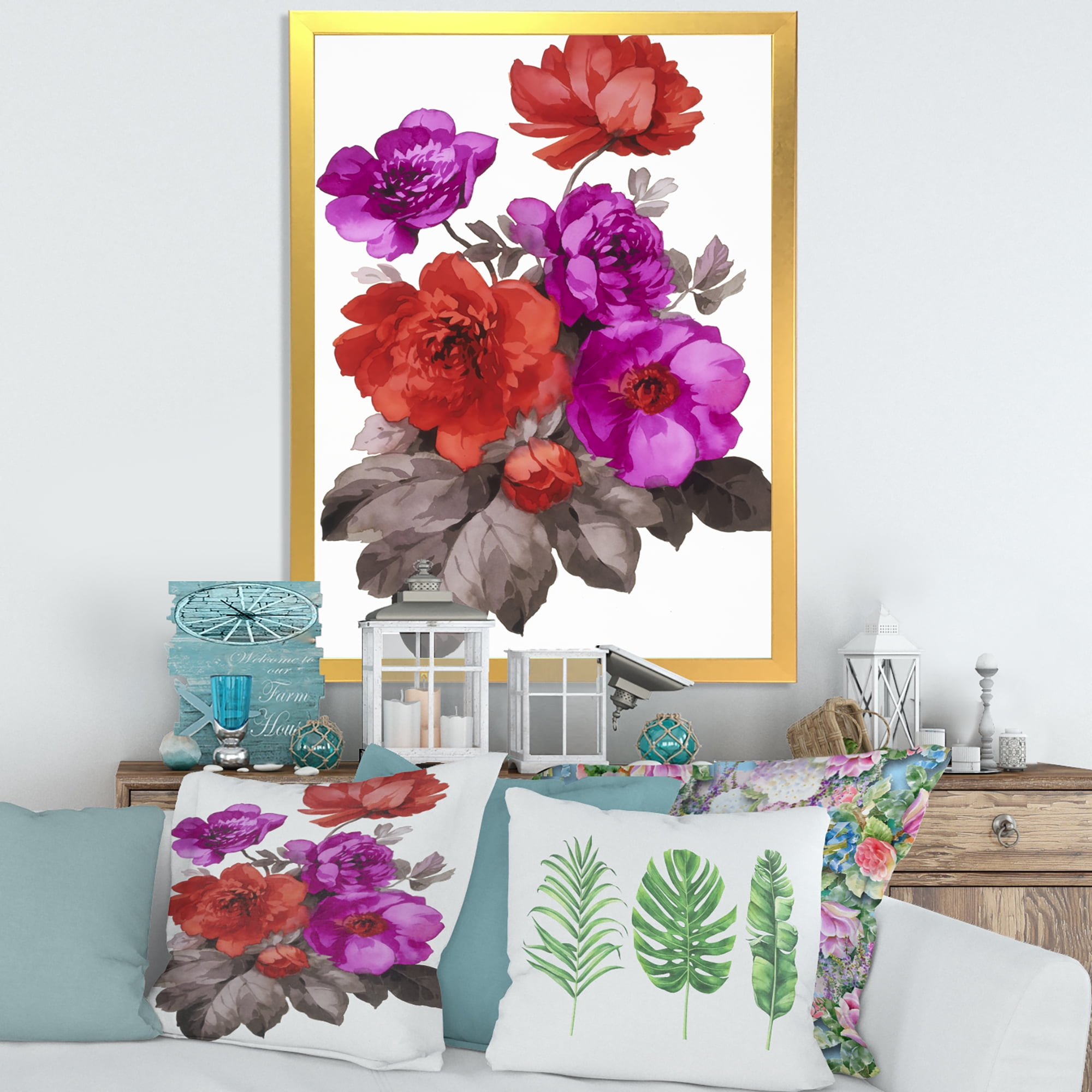 Designart 'Fuchia and Red Flowers' Traditional Framed Art Print