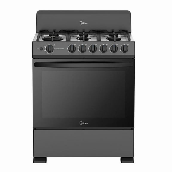 Estufa Midea Piso de 30 Pulgadas con 6 Quemadores Negra con Copete MGS30FS1BIABBF