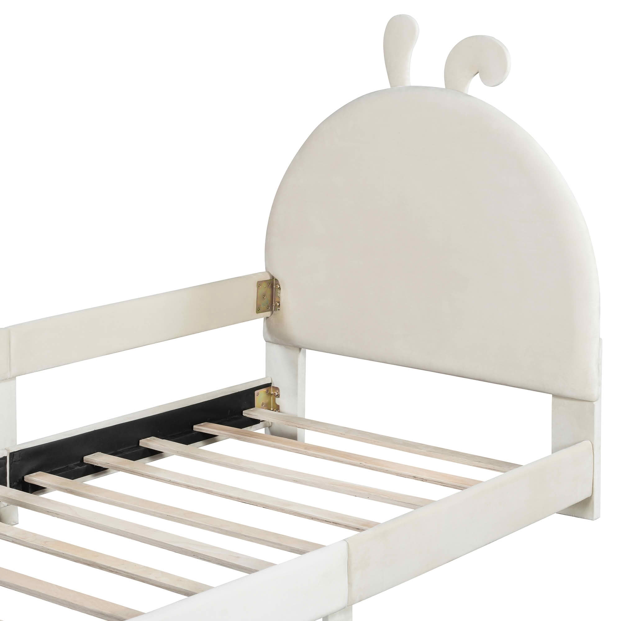 MAYEERTY Twin Size Daybed with Rabbit Ear Headboard, Lively Color Upholstered Kids Bed