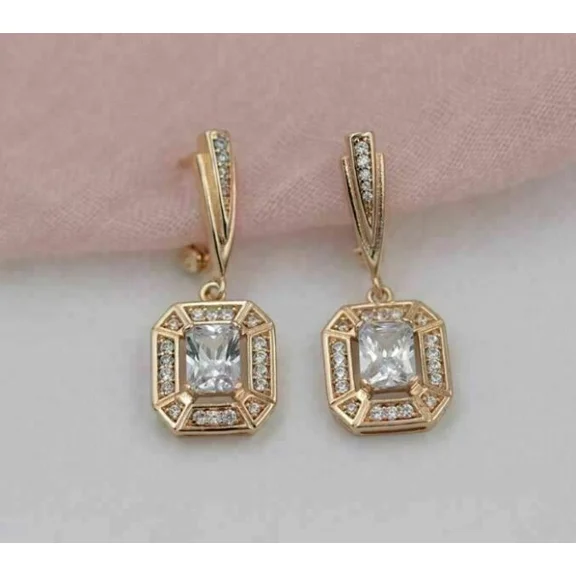2Ct Emerald Cut Lab Created Diamond Drop/Dangle Earrings 14k Yellow Gold Plated