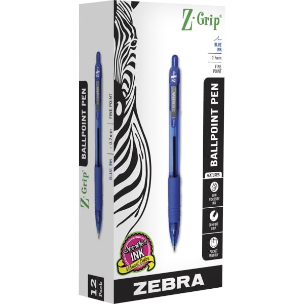 Zebra Pen Z-Grip 0.7mm Retractable Ballpoint Pen - 0.7 mm Pen Point Size - Retractable - Blue - 12 / Dozen