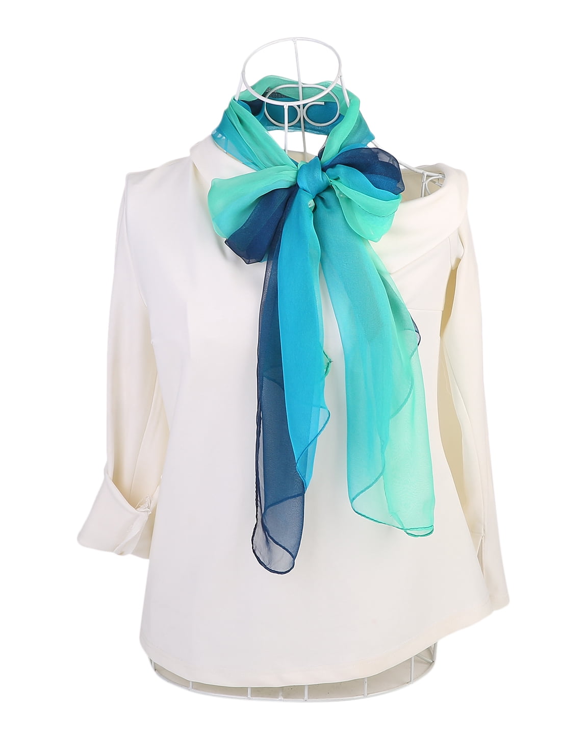 Unique Bargains Long Chiffon Lightweight Scarf Gradient Color Scarves Spring Summer for Women Blue Green / Orange 63"x19.6"