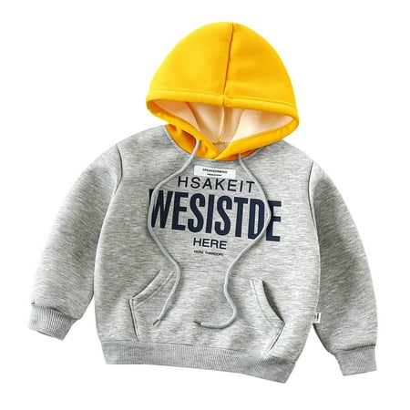 

JDEFEG Little Boys Hoodies Kids Toddler Baby Boys Autumn Winter Warm Thick Letter Print Cotton Long Sleeve Hooded Hoodie Clothes Baby Boys Hoodie and Pants Cotton Grey 140