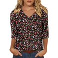 thumbnail image 1 of Nouveaux et Tendances T-Shirts Graphiques Uooqdmx pour Femmes, Hauts Boho pour Femmes, Hauts Floraux pour Femmes, Tunique Col en V 2025, Hauts de Printemps pour Femmes 2025, Rouge 2 TTG, 1 of 5