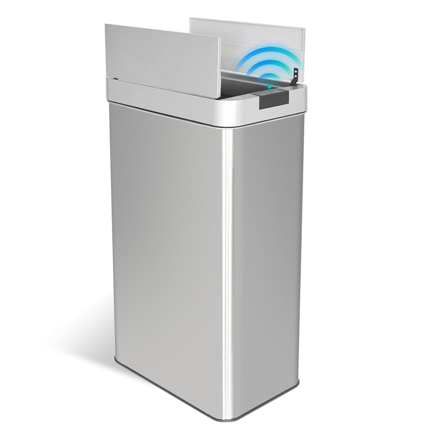 Innovaze 16 Gallon Stainless Steel Slim Motion Sensor Trash Can with Plastic Butterfly Lid, Silver