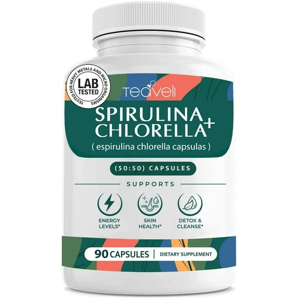 Organic Spirulina and Chlorella Capsules Organic Chlorophyll & Blue Green Algae to Support