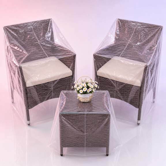 Plastic Patio Furniture Covers, 3-Piece Set, Outdoor Protector for Chairs and Tables