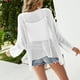 thumbnail image 3 of Mujeres Crochet Hollow Out Cover Up Beach Bikini traje de baño Blusa de malla de manga larga para viajes de vacaciones al aire libre, 3 of 5