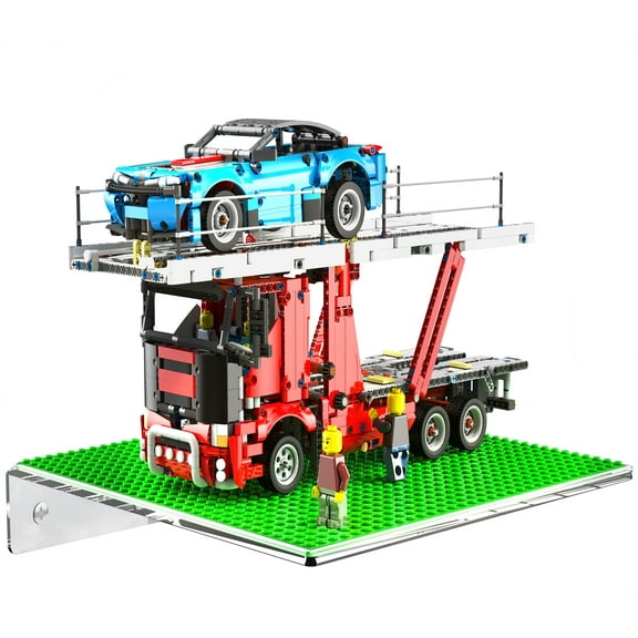 Display Shelf Designed for Building Bricks - Wall Mounted Acrylic Shelf Stand with Green Baseplate for Building Blocks (2 Pack)