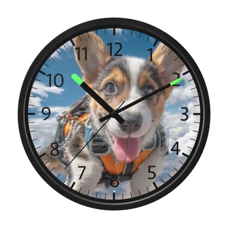 DIXRUYEE Voice Activated LED Night 12in Clock with Orange Harness Corgi Pattern