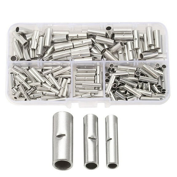 Not Insulated Butt Splices Butt Connector set Brass Crimps Wire Connectors Assortment 200pcs/set for Electrical Repairs