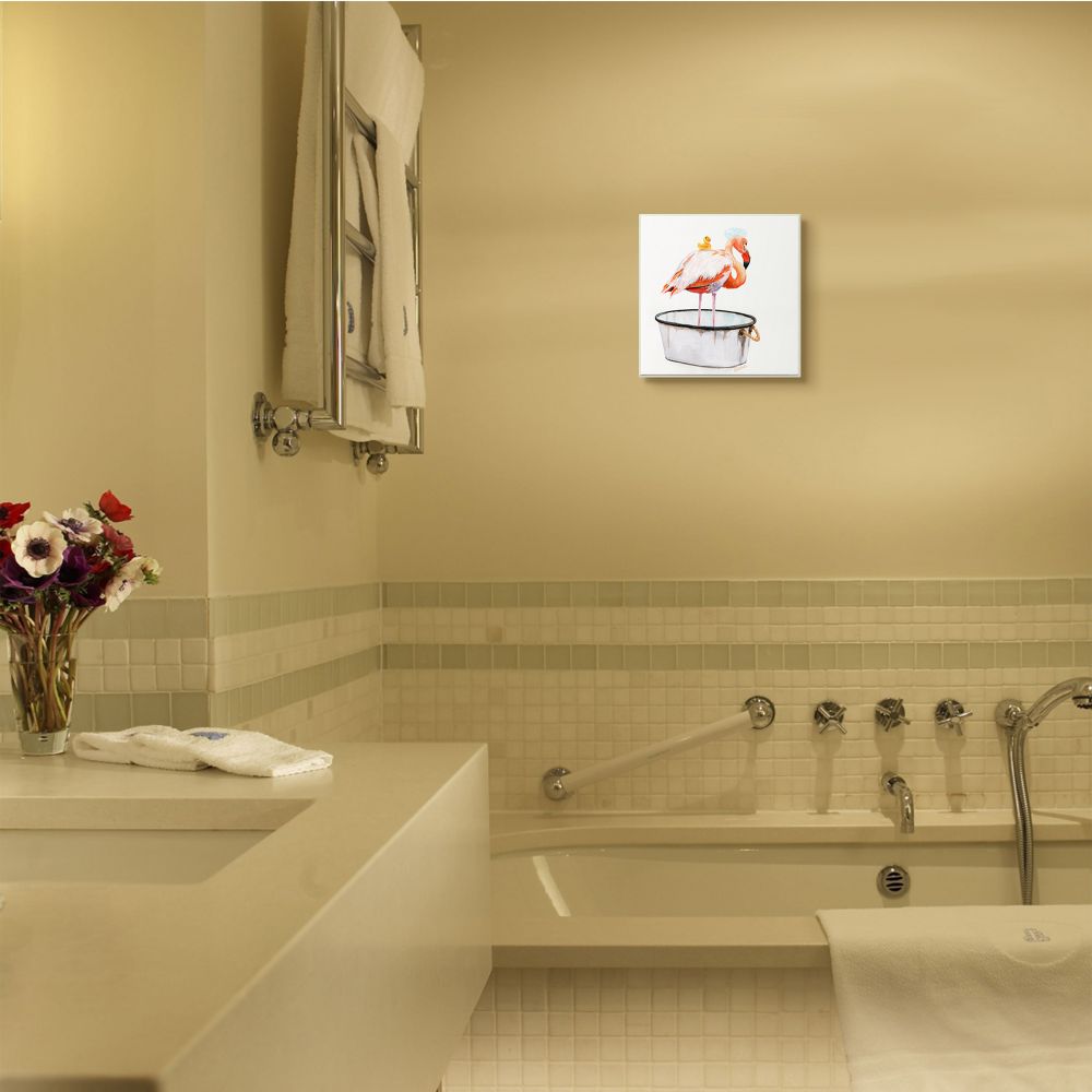 Stupell Industries Flamingo Bath Time Charming Bubble Detail Designed by Jennifer Redstreake