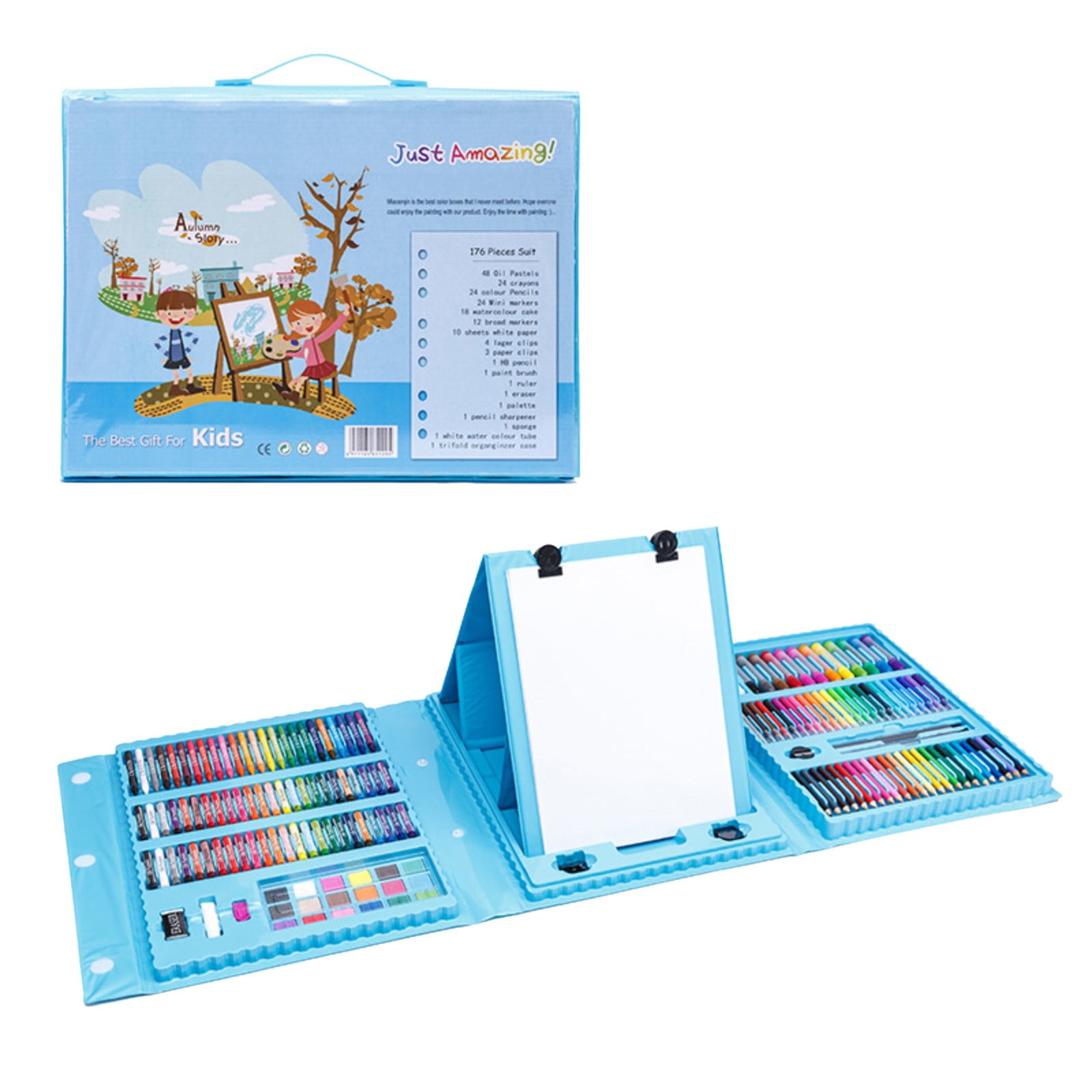 Deluxe 6 In 1 Art Creativity Set™ Kids Drawing Tools Watercolor Pencil Set  Color Pen Brush Set Student Art Easel Tools Painting Set (176 Pieces)5ml