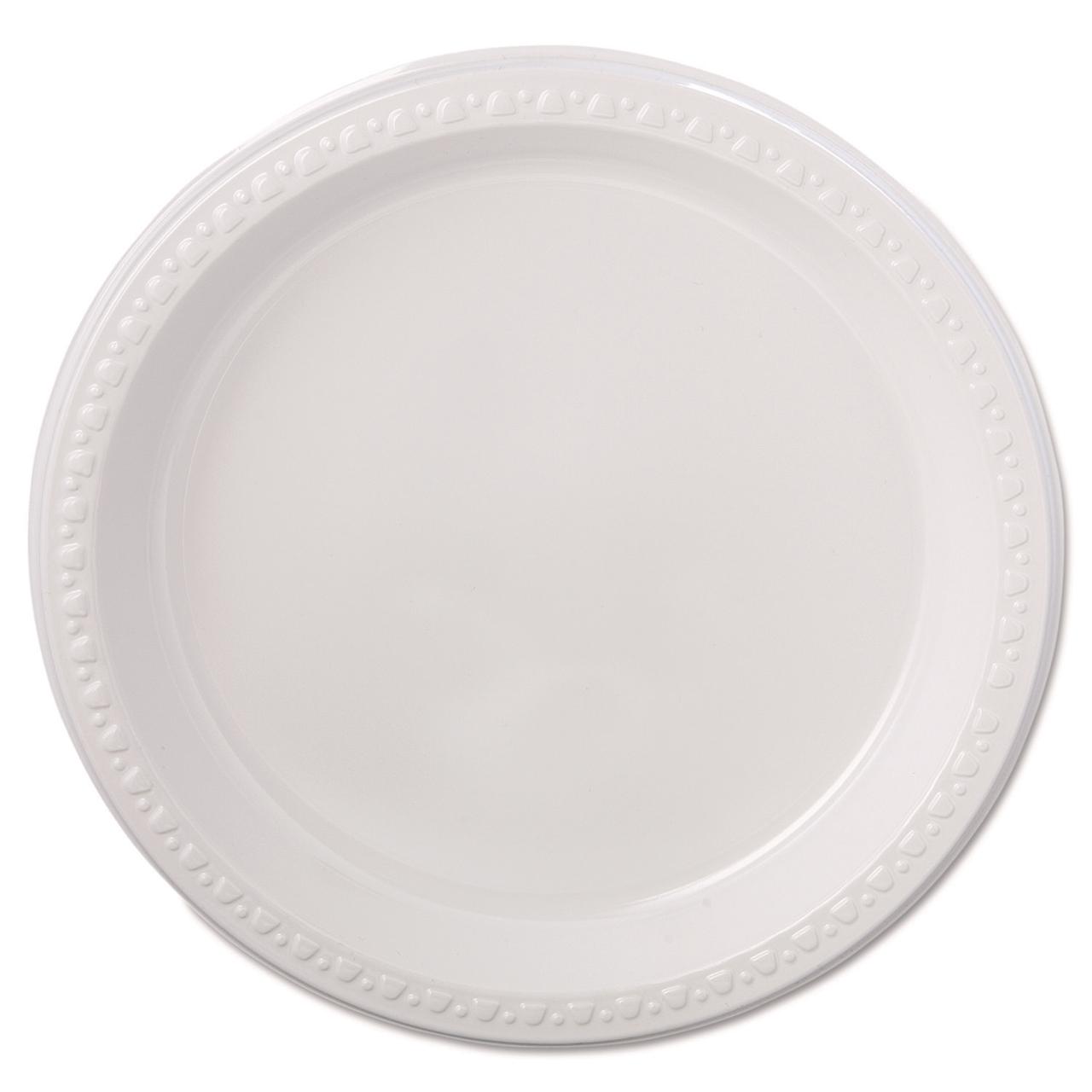 Genuine Joe Reusable White Plastic Lunch Plates, 9", 125 Count