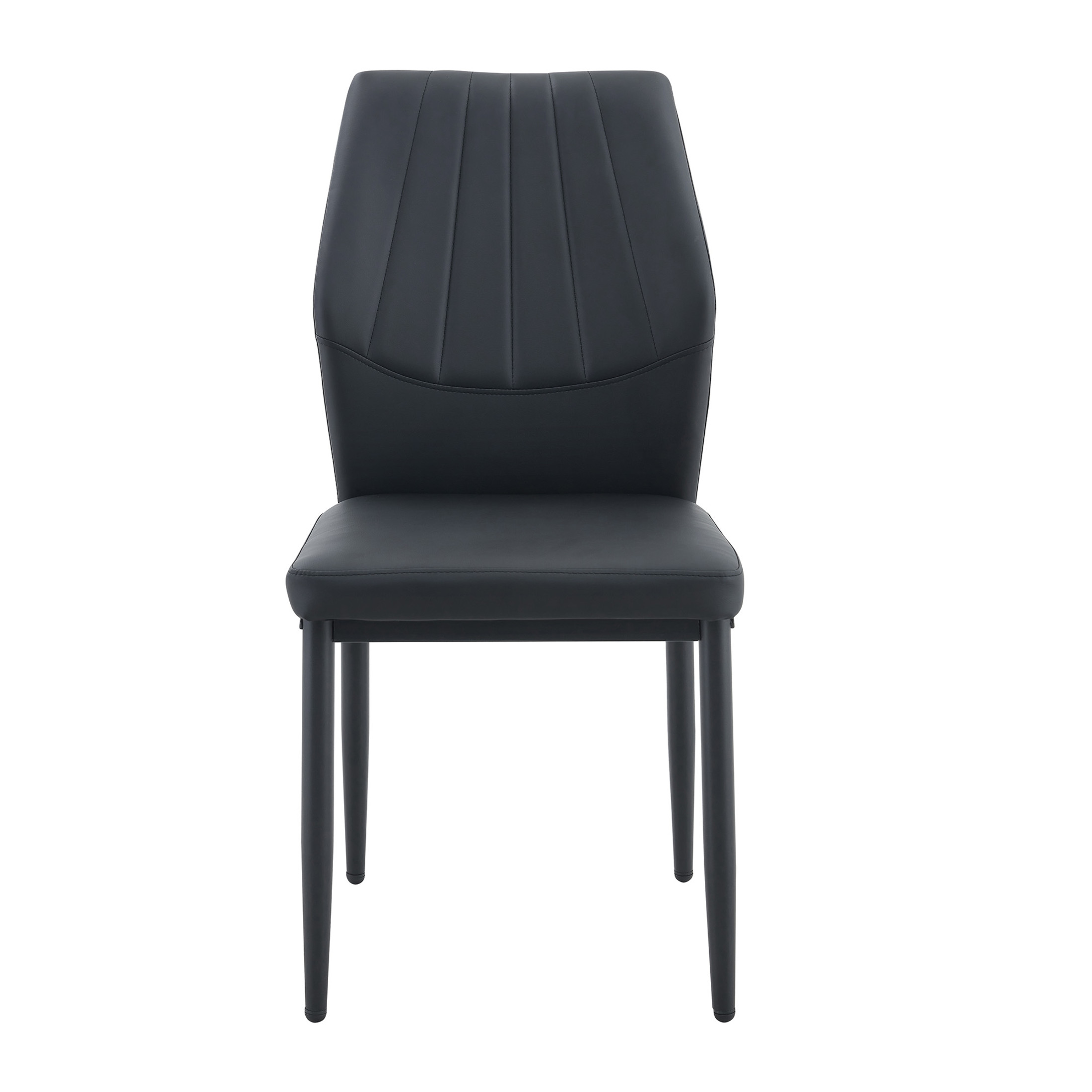 Noble House 37" Luxury Dining Chairs, PU Leather Shell Back, Ergonomic Cushion Seat, Black Metal Legs, Black, Set of 4