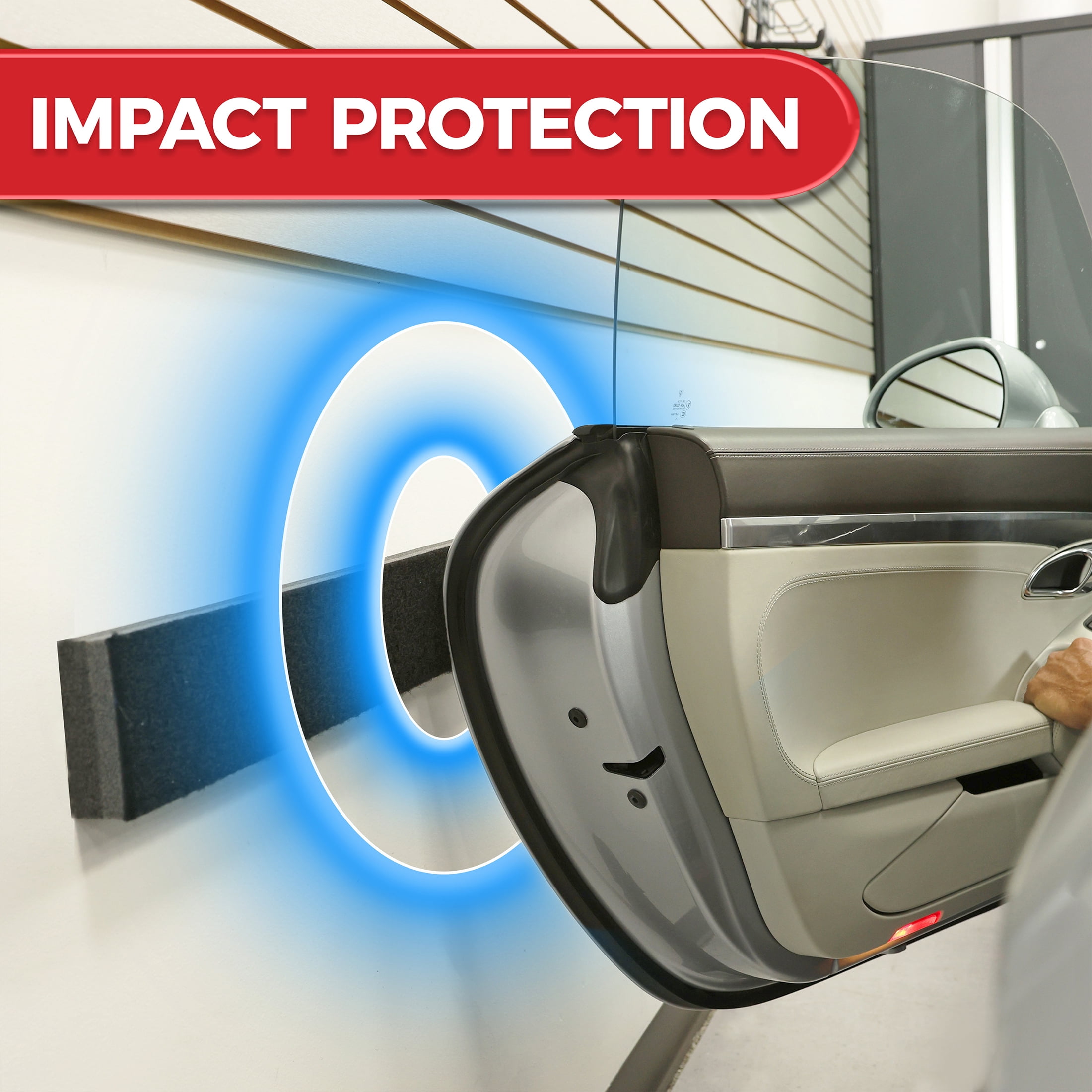 G-Floor Garage Wall Car Door Protector 1.375" Thick with Adhesive Strip Black 2 Pack 36" x 4"