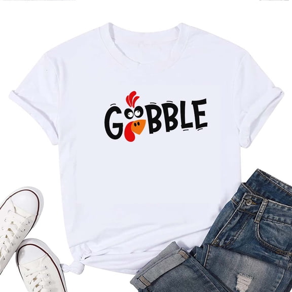 Women's T-Shirt Gobble Thanksgiving Tee Funny Graphic T-Shirt Soft Cotton Casual Short Sleeve Top