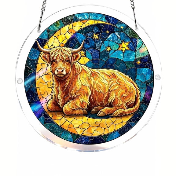 CaiYueKe 7.4in Acrylic Puzzle Sun Catcher Window Pendant, Double Sided Colorful Light Projection, DIY Assembly, Metal Frame And Chain, For Windows Doors Wall Decor, Gift For Family Friends Home Decor