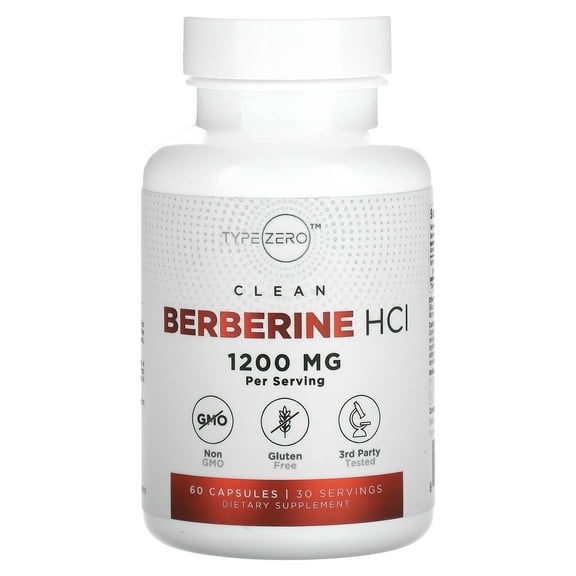 Type Zero Berberine HCL 1200mg 60 Capsules - Clean, Non-GMO, Gluten Free Supplement