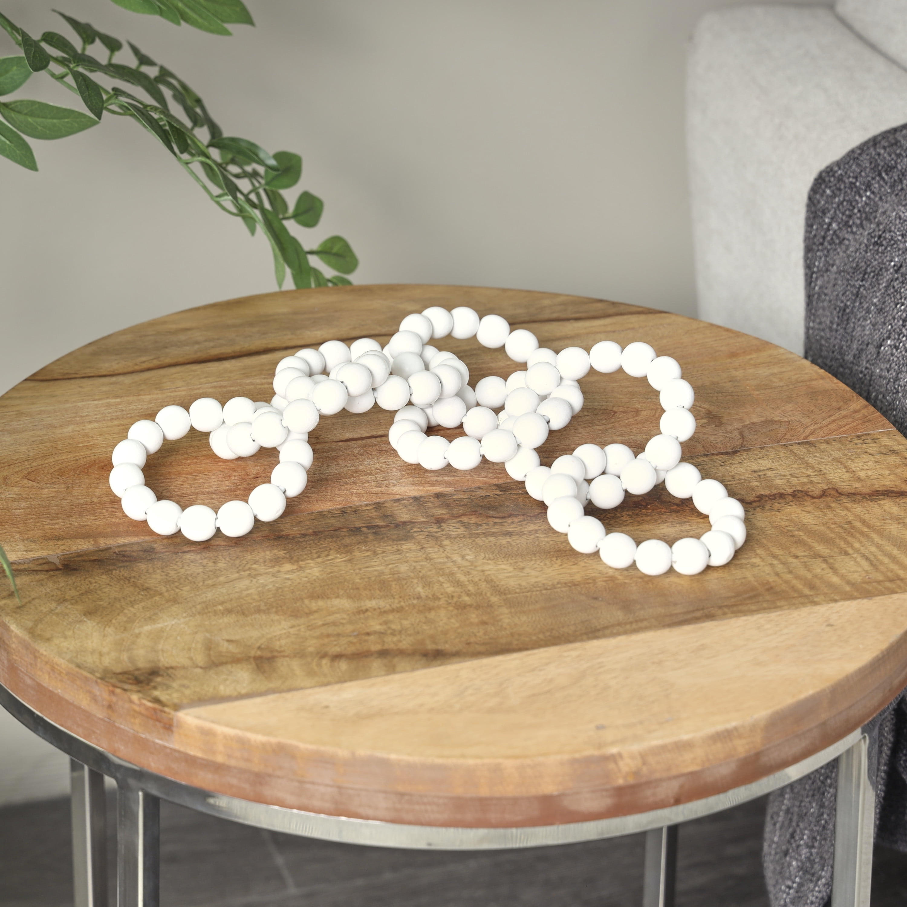 20" x 2" White Wood Beaded 7 Link Chain Sculpture, by DecMode