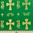 thumbnail image 3 of Metallic Clerical Church Cross Brocade Fabric 58/60" Wide Sold By The Yard Many Colors (Kelly Green / Gold) (5 Yard), 3 of 3
