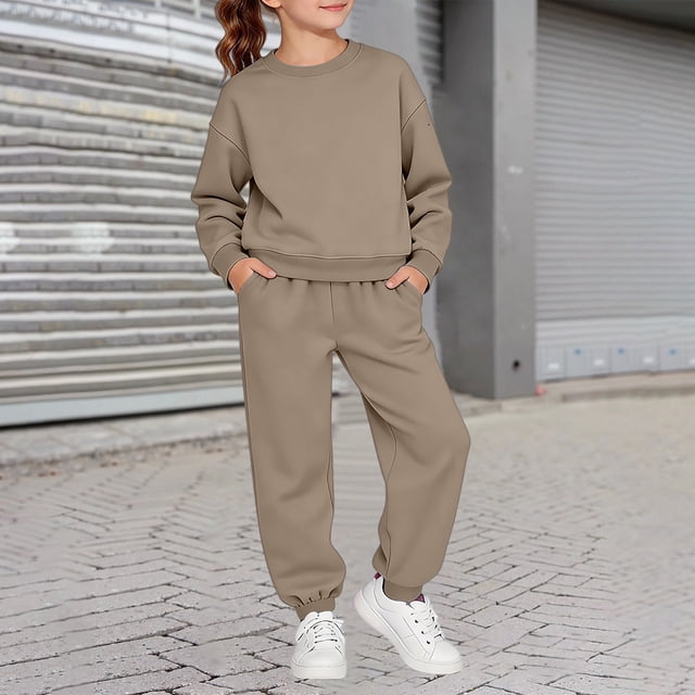UACY 2 Piece Sweatsuits for Boys Girls School Athletic Outfit Fall Winter Tracksuit Pullover Sweatshirt (Coffee, 2-3 Years)