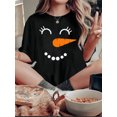 thumbnail image 1 of T-shirt Graphique Décontracté Bonhomme de Neige pour Femmes - Col Rond, Manches Courtes, Mélange de Polyester Extensible, Lavable en Machine - Parfait pour l'Été et les Fêtes, 1 of 1