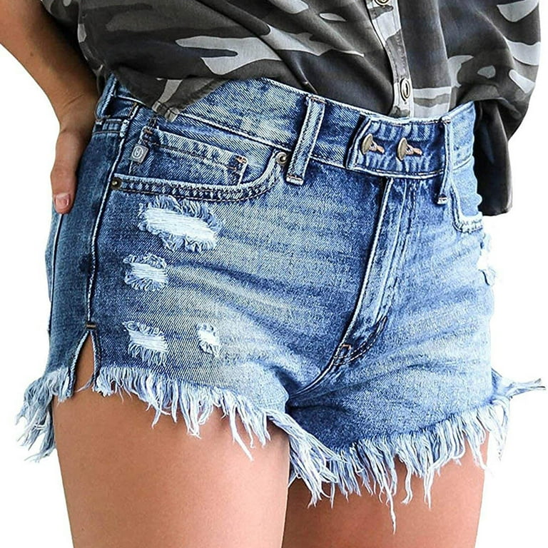 ZXHACSJ Women s Casual Denim Hole Shorts Frayed Hem Ripped Jeans