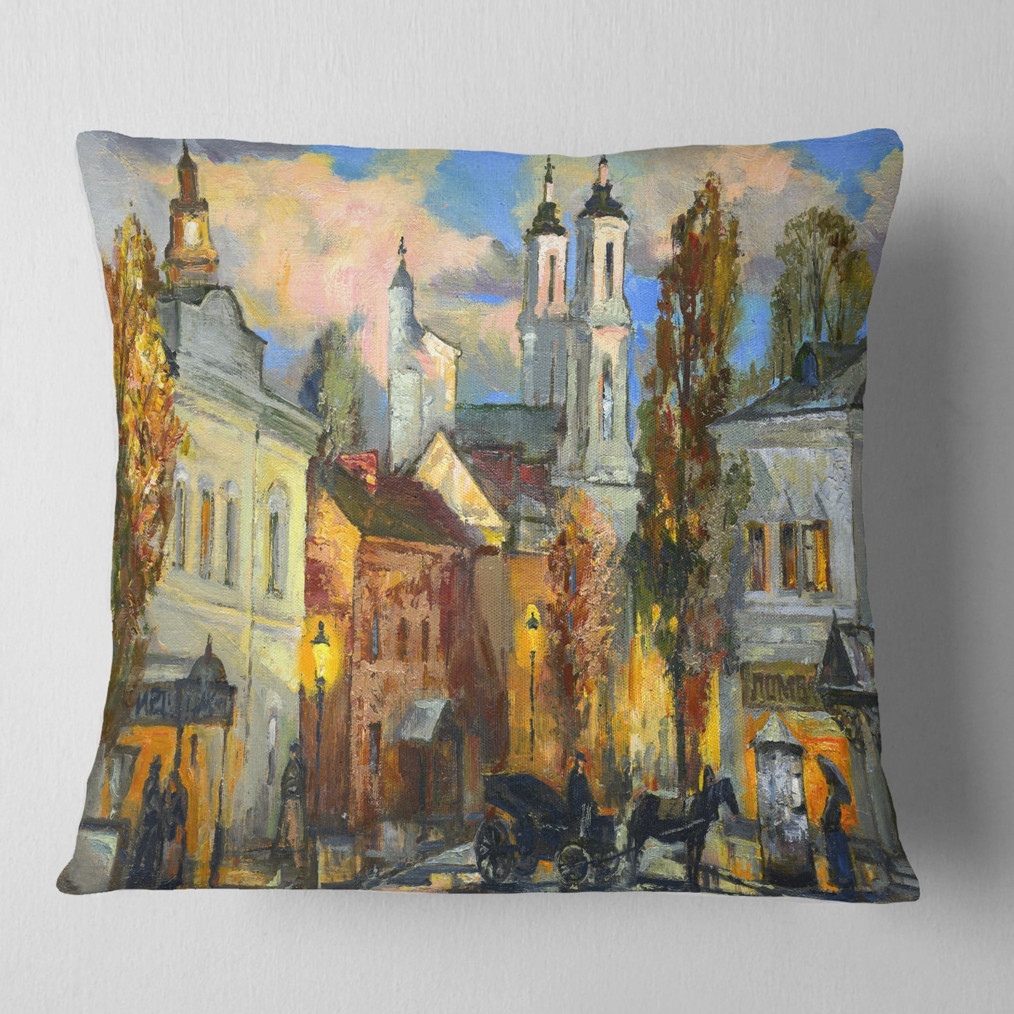 Designart Old City - Cityscape Throw Pillow - 18x18