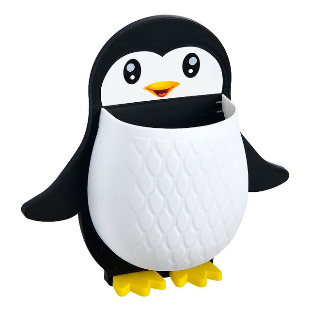 Un cepillo de dientes de pingüino, estante de pared, nuevo control remoto de escritorio gratuito perforado, llave de maquillaje, almacenamiento de cocina negro JAMW Sencillez