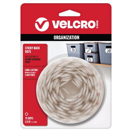VELCRO Brand Sticky Back Hook and Loop Fasteners | Perfect for Home or Office | 5/8in Coins | Pack of 75 | White