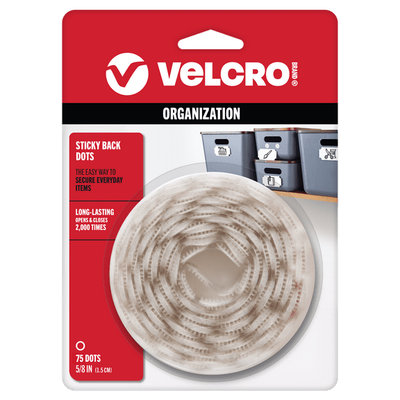 VELCRO Brand Sticky Back Hook and Loop Fasteners | Perfect for Home or Office | 5/8in Coins | Pack of 75 | White