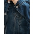 thumbnail image 5 of INSPIRE CHIC Women's  Jacket Denim Collarless Button Down Western Long Sleeve Jean Cropped Jackets 2XL Dark Blue, 5 of 6