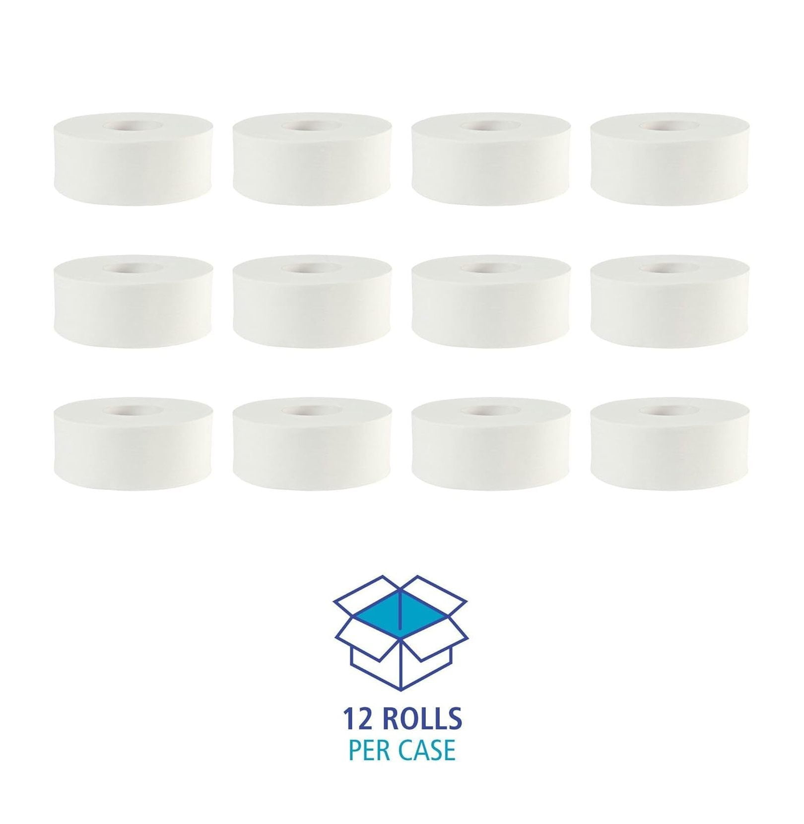 6100 JRT Bath Tissue, Jumbo Roll, 12 Rolls - White, 2-Ply, 1000ft Per Roll - Recycled, Embossed Toilet Paper for Home & Commercial Use