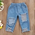 thumbnail image 6 of 3Pcs Kids Baby Girls Off Shoulder Tops Holes Denim Pants Jeans Outfits Set Clothes, 6 of 6