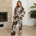 thumbnail image 4 of Xixirimido Brown Cow Print Print Women 2 Piece Outfits Fall Fashion Airport Lounge Set Long Sleeve Sweatshirt Wide Leg Pants Travel Vacation Sweatsuits, Small, 4 of 7