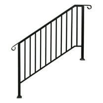 Outdoor Matte Black Wrought Iron Handrail - 4 Step Stair Railing