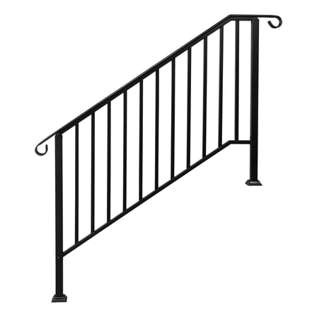Outdoor Matte Black Wrought Iron Handrail - 4 Step Stair Railing