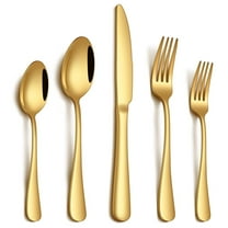 20 Piece Gold Stainless Steel Cutlery Set, Complete Silverware Flatware for 4 Includes Knife Fork Spoon, Mirror Polish Dishwasher Safe for Home Restaurant, Gold
