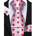 thumbnail image 5 of Barry.Wang Silk Ties for Men Designer Fun Pink Necktie Clip Pocket Square Cufflinks Wedding Party Festival Red Heart 5PC, 5 of 5