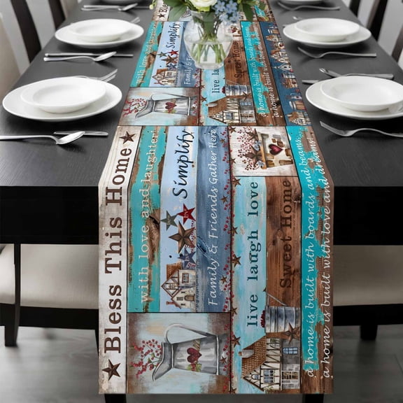 Rustic Star Farm Table Runner 72 Inches Long, American Country Berry Wood Grain Kitchen Coffee Dining Table Decoration for Home Party Birthday Wedding Home Decor 13x72 Inches