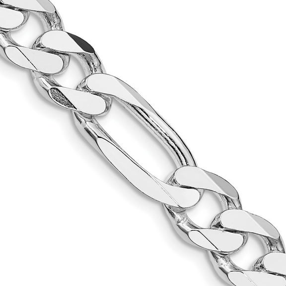 Diamond2Deal 925 Sterling Silver Rhodium-plated 9mm Figaro Chain Necklace for Men 24"