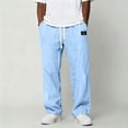 thumbnail image 2 of Fabrcox Mens Linen Pants Baggy Wide Leg Men's Summer Pants Beach Vacation Yoga Lightweight Drawstring Big and Tall Men's Lounge Pants with Pockets Blue L, 2 of 9