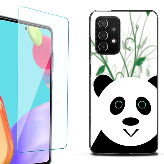 Slim-Fit Flexible TPU Gel Phone Case (black) for Samsung Galaxy A52 5G, with Tempered Glass Screen Protector, by OneToughShield ® - Panda