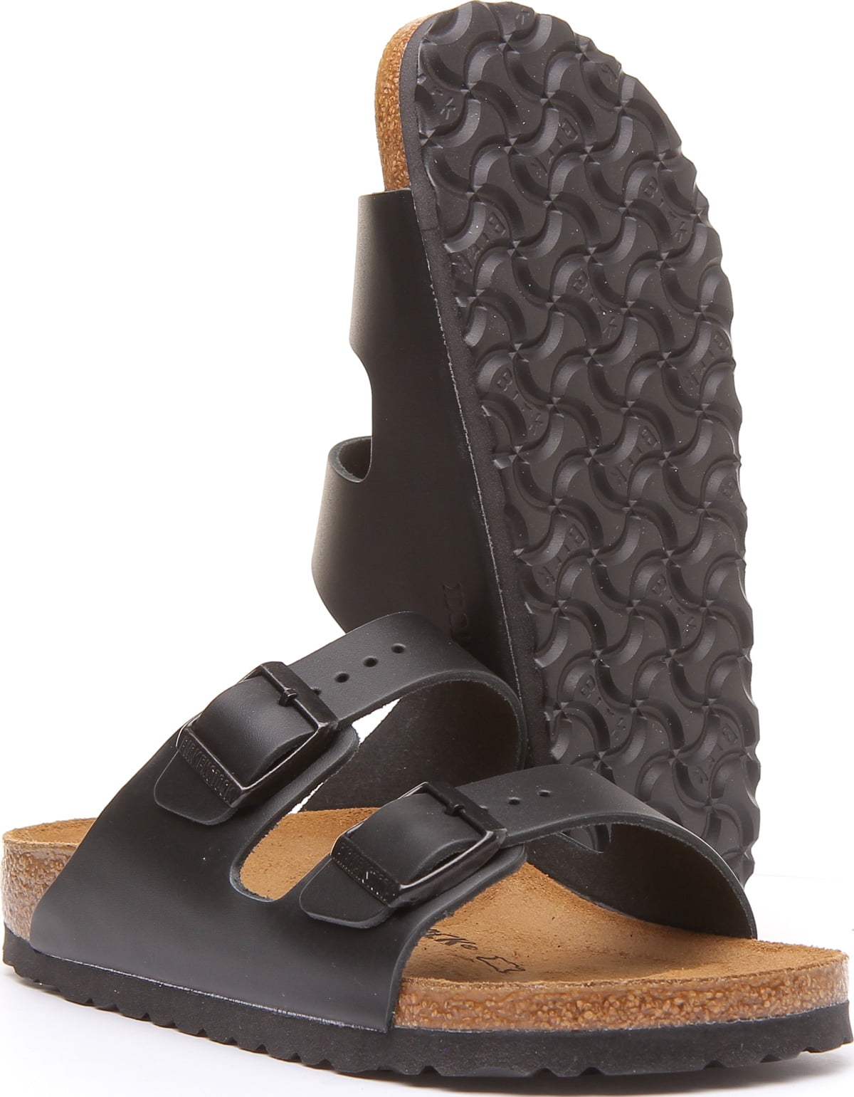 サンダル ARIZONA BS FLAT SANDALS (NARROW FIT) Birkenstock Arizona BS Narrow Fit Leather Sandal, 42, Black