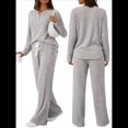 thumbnail image 2 of Conjuntos de Dos Piezas para Mujer, Suéter de Cuello Henley de Otoño, Chándal A Juego, Pijamas Cómodos con Bolsillos Gris L, 2 of 7