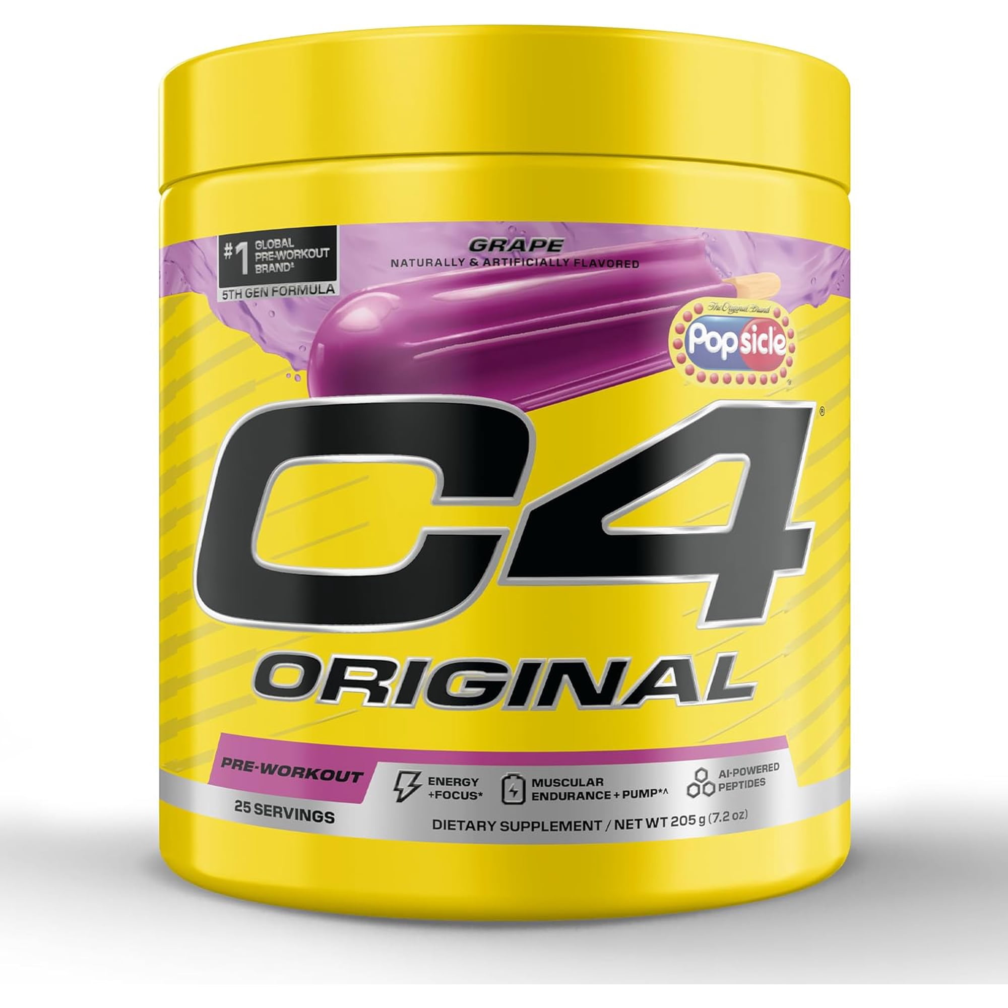 C4 Original Pre Workout Powder, 200mg Caffeine Energy Formula with Beta Alanine & Creatine for Endurance, Focus & Performance, Zero Sugar Preworkout for Men & Women – POPSICLE Grape, 25 Servings
