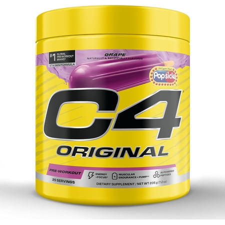 C4 Original Pre Workout Powder, 200mg Caffeine Energy Formula with Beta Alanine & Creatine for Endurance, Focus & Performance, Zero Sugar Preworkout for Men & Women – POPSICLE Grape, 25 Servings