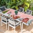 thumbnail image 2 of Pink Christmas Table Cloths for 8 Foot Rectangle Tables, Santa Snowman Snowflake Elk Xmas Tree Patio Waterproof Elastic Fitted Tablecloths, Washable Rectangular Table Cover for Camping, 2 of 8